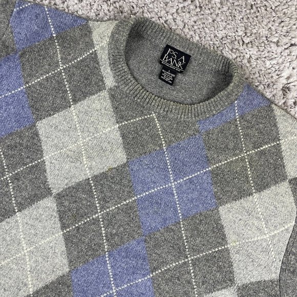 Jos. A. Bank Other - Jos A Bank Crewneck Sweater Mens Size Large Gray & Blue Argyle Lambswool Blend